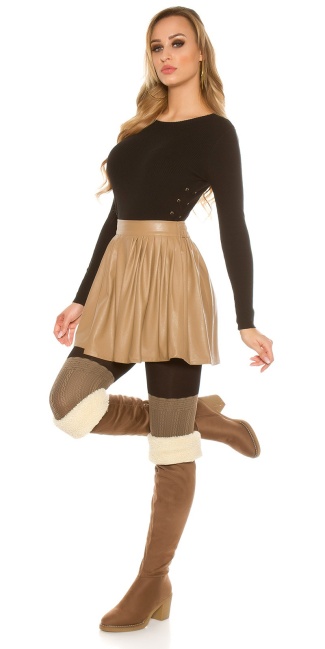leather look pleated mini skirt Cappuccino